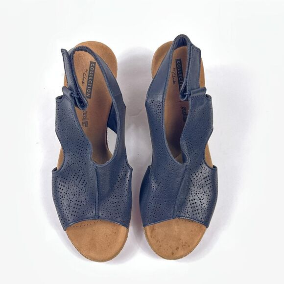 Clarks Lafley Rosen Sandals Womens 8.5 Navy Wedge Slingback Espadrille Cushion - Picture 7 of 11